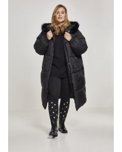 Damenjacke // Urban classics Ladies Oversize Faux Fur Puffer Coat blk/blk