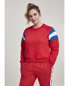 Damenpullover // Urban Classics Ladies Sleeve Stripe Crew firered/brightblue/white
