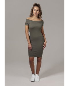 Damenkleider // Urban classics Ladies Off Shoulder Rib Dress olive