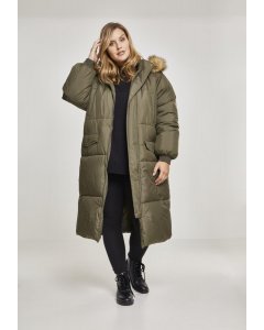 Damenjacke // Urban Classics Ladies Oversize Faux Fur Puffer Coat darkolive/beige