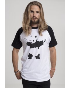 Herrenshirt kurze Ärmel // Merchcode Banksy Panda Raglan Tee wht/blk