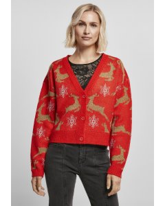 Damen-Sweatjacke // Urban classics Ladies Short Oversized Christmas Cardigan red/gold