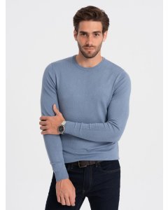 Classic men's sweater with round neckline - light blue V10 OM-SWBS-0106