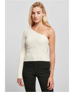 Damen-Sweatjacke // Urban Classics / Ladies Short Rib Knit One Sleeve Sweater wh