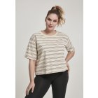 Damenshirt bis zur Taille // Urban classics Ladies Short Multicolor Stripe Tee sand/black/white/firered
