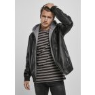 Herren-Jacke // Urban Classics Fleece Hooded Fake Leather Jacket black/grey