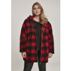 Damenjacke // Urban Classics Ladies Hooded Oversized Check Sherpa Jacket firered/blk