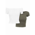 Frauentop // Urban Classics / Ladies Off Shoulder Rib Tee 2-Pack white+olive