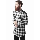 Herrenhemd // Urban Classics Side Zip Leather Shoulder Flanell Shirt blk/wht